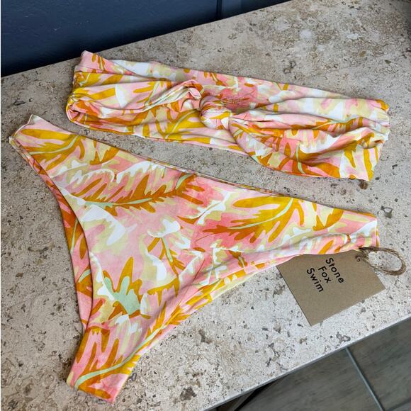 Stone Fox Swim Hot Tropix Lele Top Roca Bottom Bikini XL Bandeau Cheeky Bathing - Picture 1 of 5